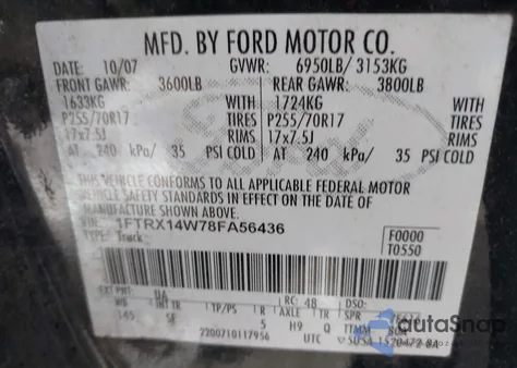 2008 Ford F-150 Stx z USA, uszkodzony, nr VIN 1FTRX14W78FA56436